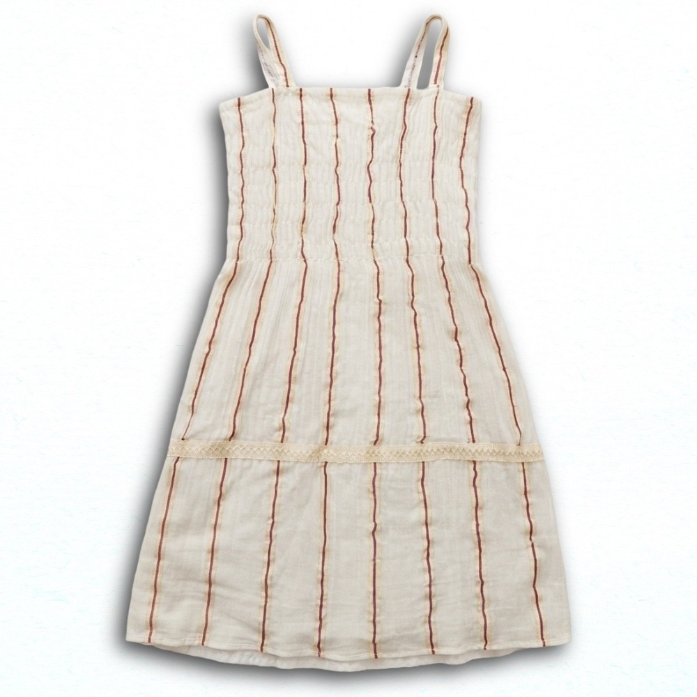 Unbranded Striped Smocked Sleeveless Midi Dress Ivory Red Boho Cottagecore